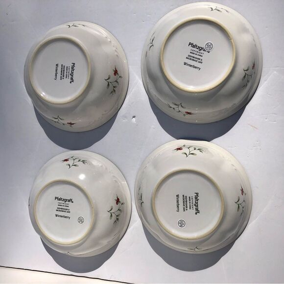 PFALTZGRAFT WINTERBERRY BOWL SET OF 4 BOWL WHITE WITH GREEN TRIM 6" X 2" TAL - Picture 10 of 10